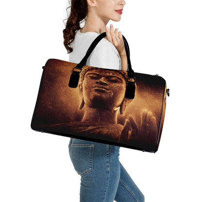 Vintage Buddha Statue Print Leather Duffle Bag