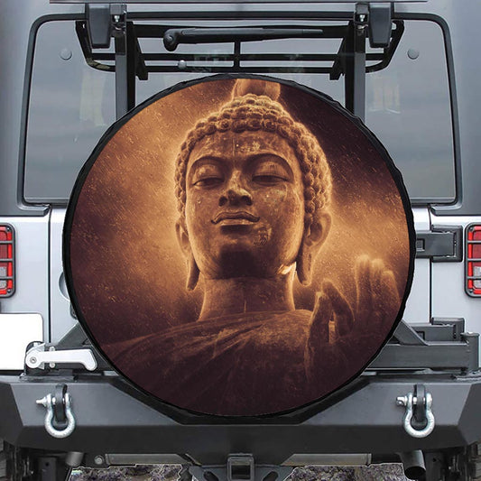 Vintage Buddha Statue Print Leather Spare Tire Cover