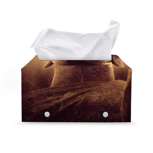 Vintage Buddha Statue Print Leather Tissue Box Cover