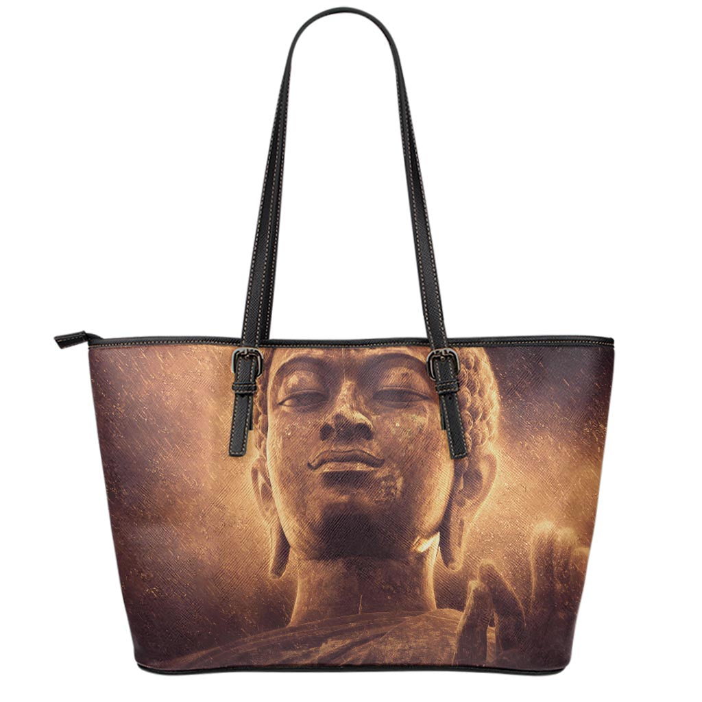 Vintage Buddha Statue Print Leather Tote Bag