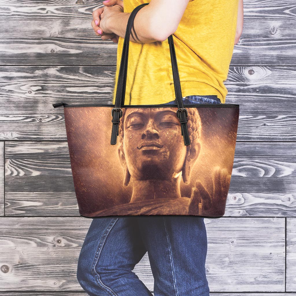 Vintage Buddha Statue Print Leather Tote Bag