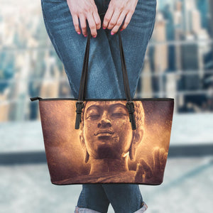 Vintage Buddha Statue Print Leather Tote Bag