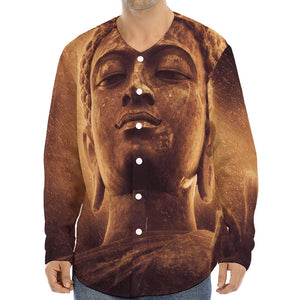 Vintage Buddha Statue Print Long Sleeve Baseball Jersey