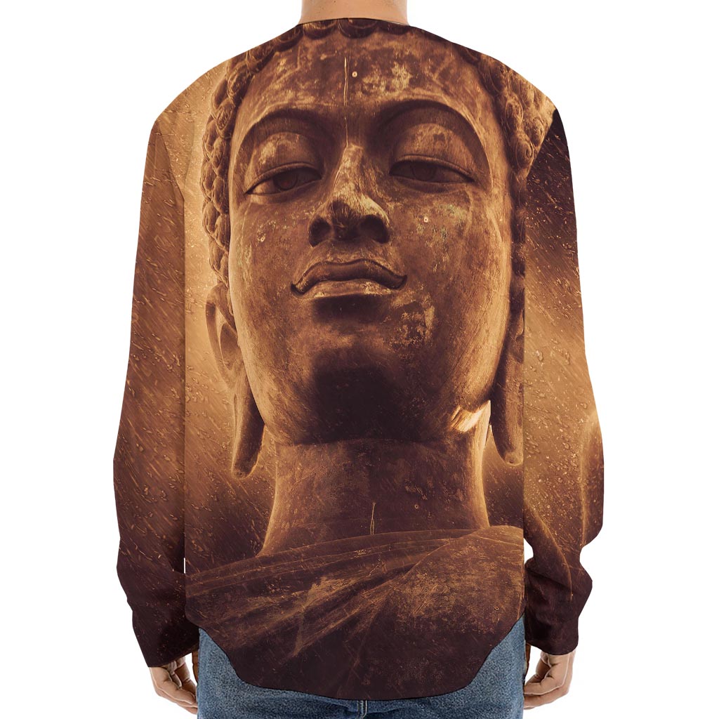 Vintage Buddha Statue Print Long Sleeve Baseball Jersey