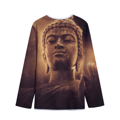 Vintage Buddha Statue Print Long Sleeve Short Coat