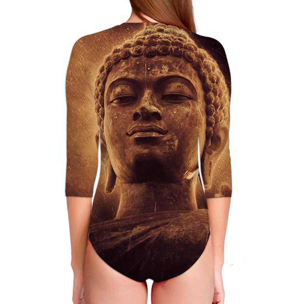 Vintage Buddha Statue Print Long Sleeve Swimsuit