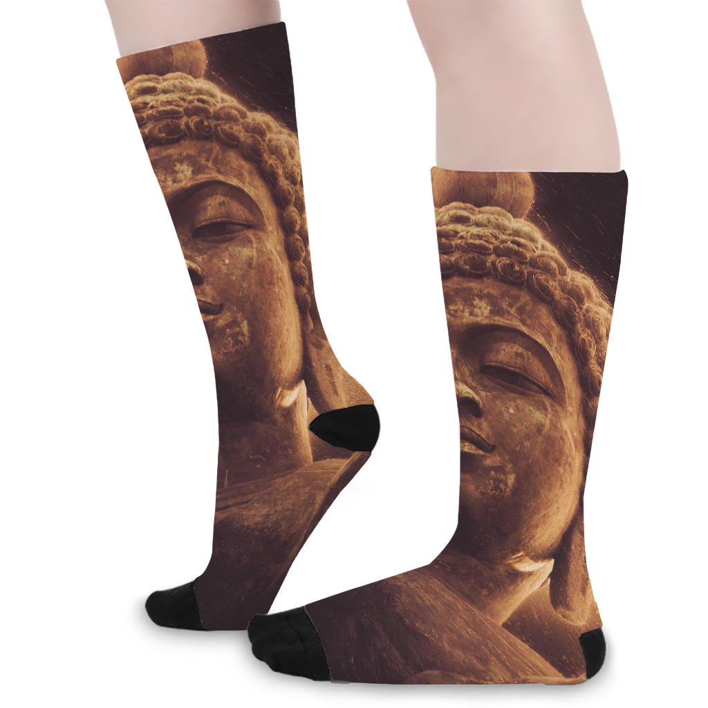 Vintage Buddha Statue Print Long Socks