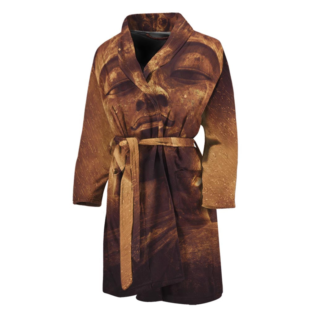 Vintage Buddha Statue Print Men's Bathrobe