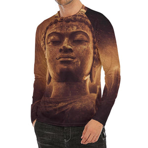 Vintage Buddha Statue Print Men's Long Sleeve Rash Guard