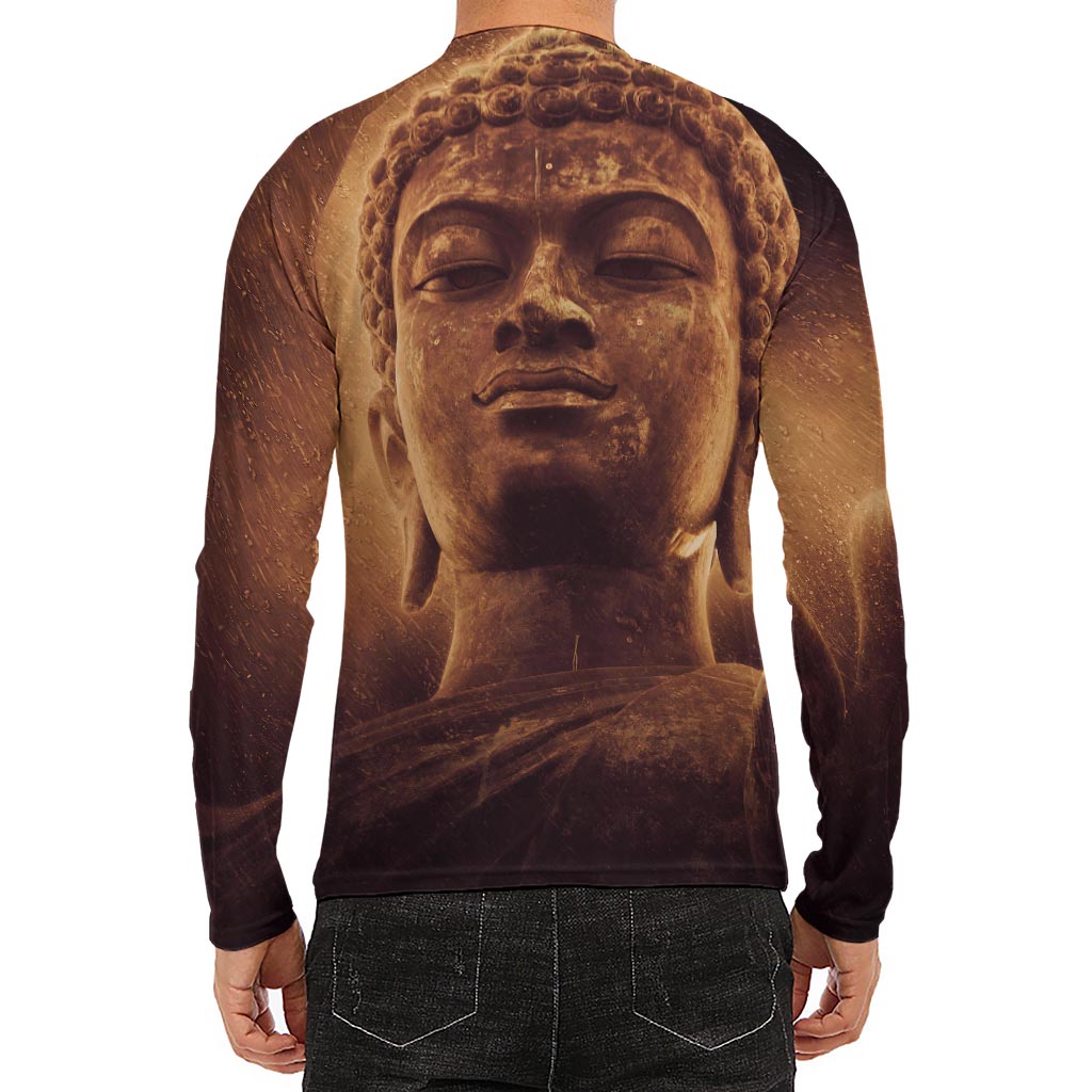 Vintage Buddha Statue Print Men's Long Sleeve Rash Guard