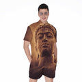 Vintage Buddha Statue Print Men's Romper