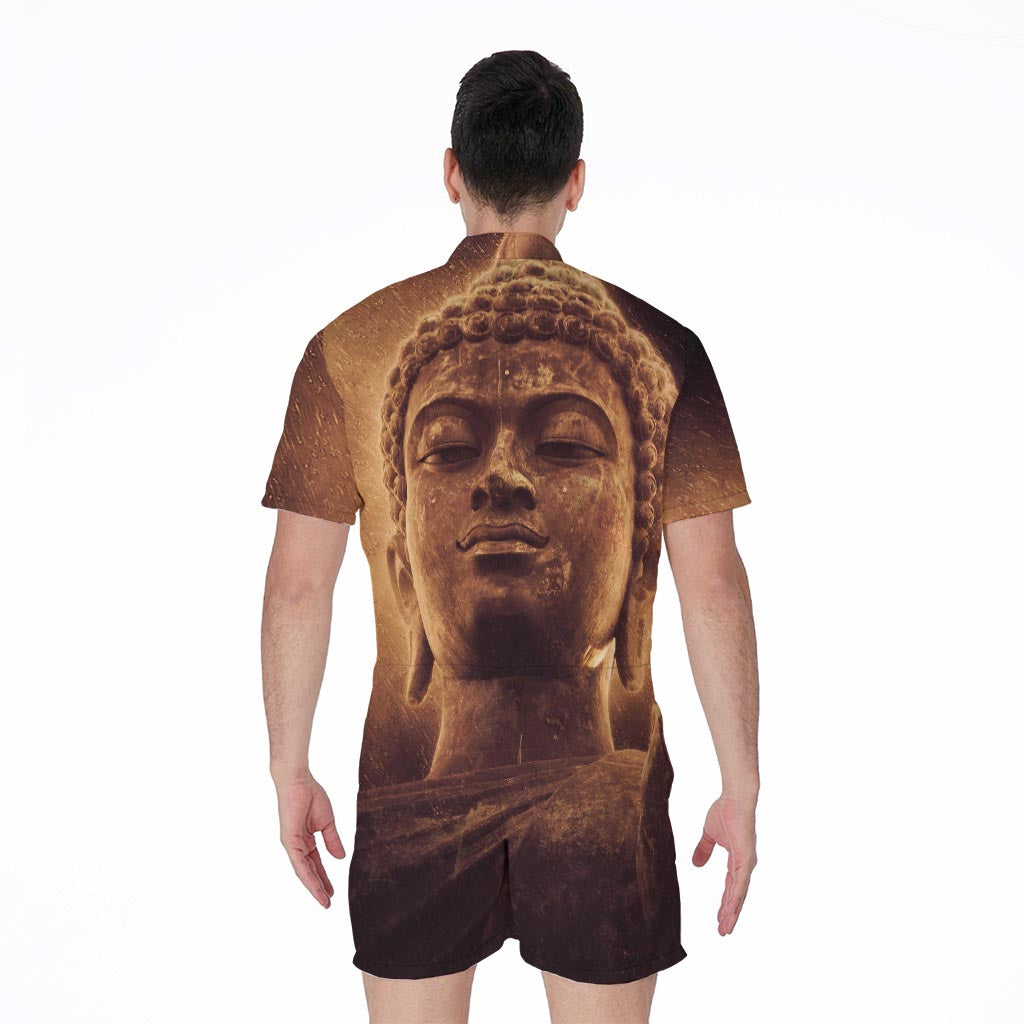 Vintage Buddha Statue Print Men's Rompers