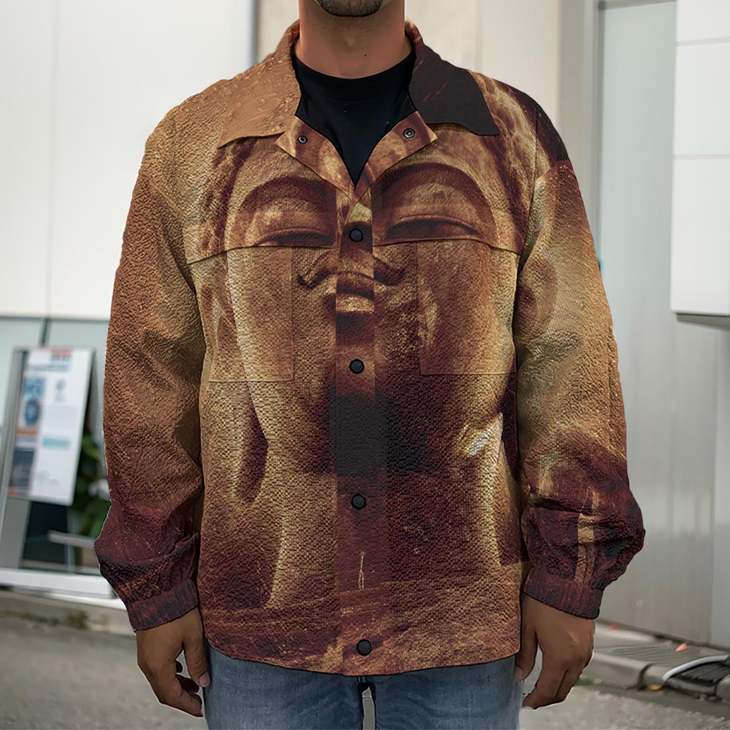 Vintage Buddha Statue Print Men's Shirt Jacket