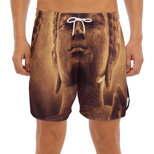 Vintage Buddha Statue Print Men's Split Running Shorts