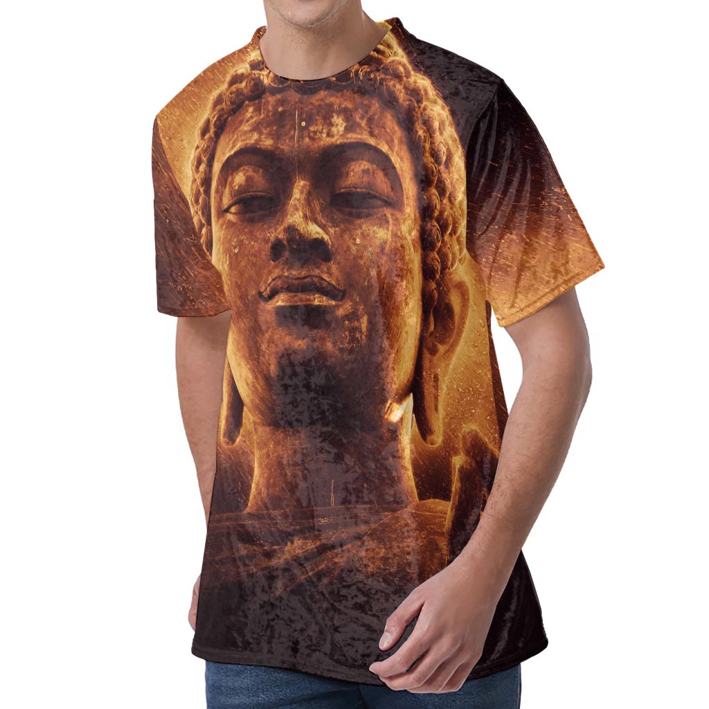 Vintage Buddha Statue Print Men's Velvet T-Shirt