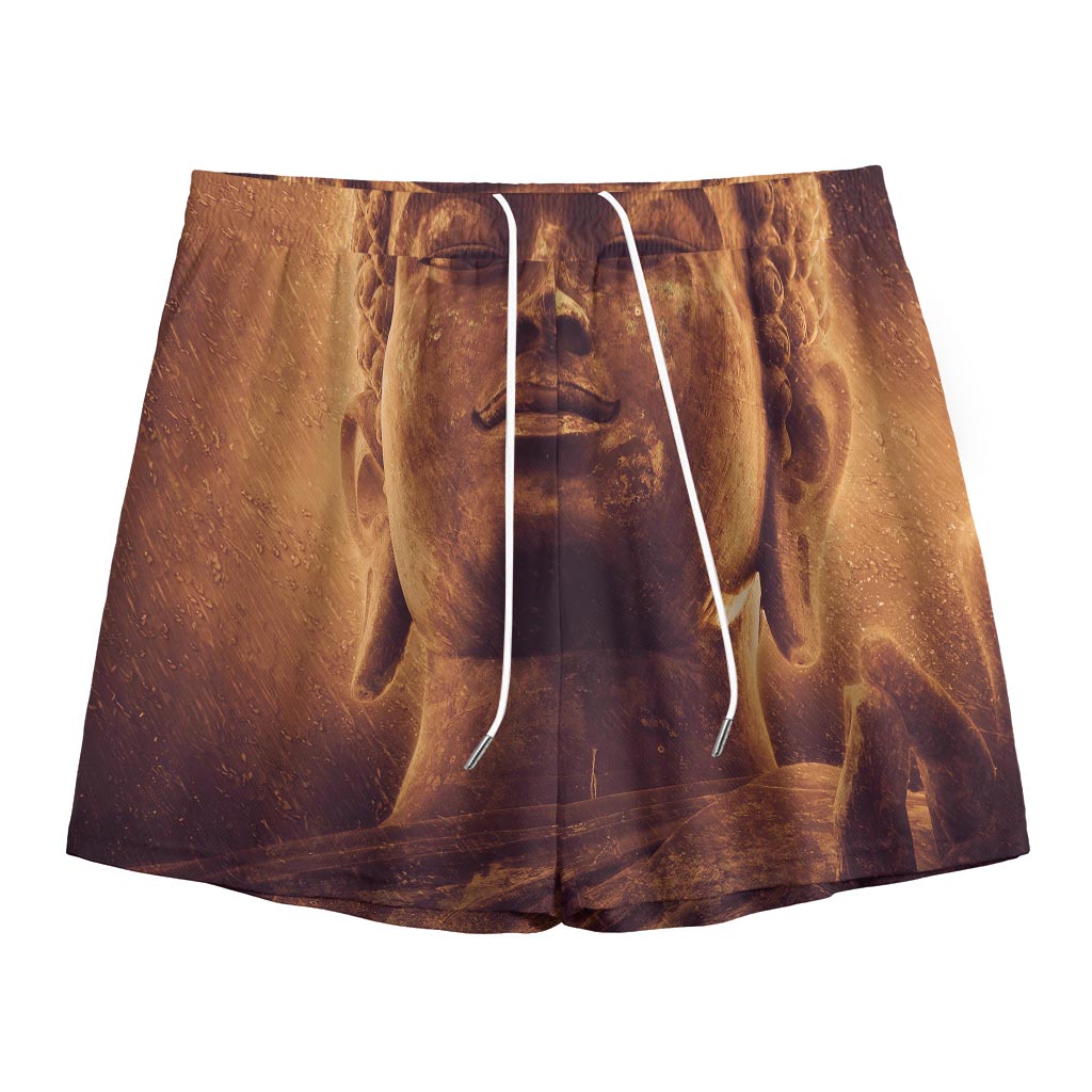 Vintage Buddha Statue Print Mesh Shorts