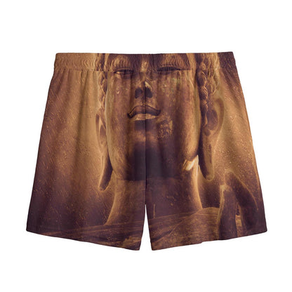 Vintage Buddha Statue Print Mesh Shorts