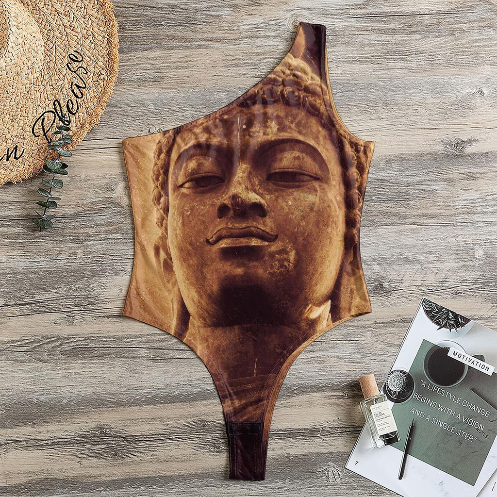 Vintage Buddha Statue Print One Shoulder Bodysuit