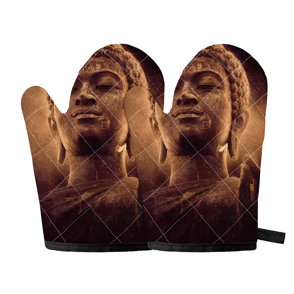 Vintage Buddha Statue Print Oven Mitts
