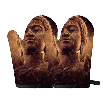 Vintage Buddha Statue Print Oven Mitts