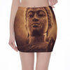 Vintage Buddha Statue Print Pencil Mini Skirt