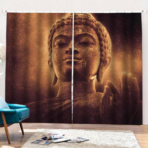 Vintage Buddha Statue Print Pencil Pleat Curtains