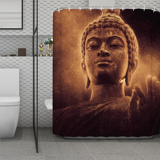 Vintage Buddha Statue Print Polyester Shower Curtain