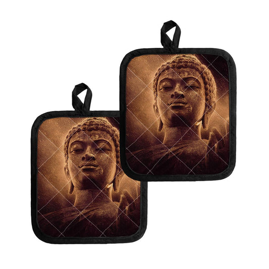 Vintage Buddha Statue Print Pot Holders