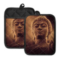 Vintage Buddha Statue Print Pot Holders With Pocket