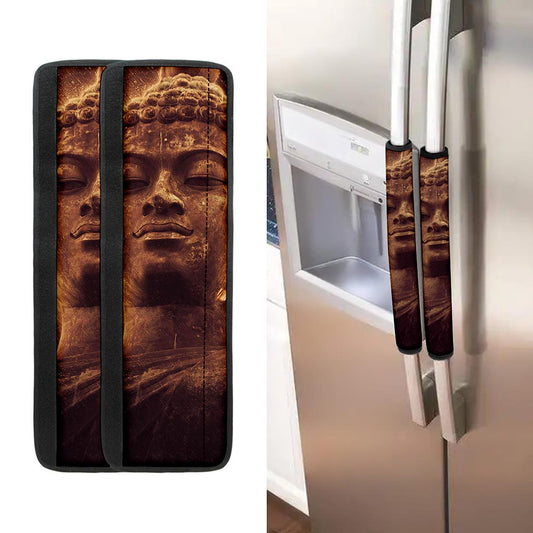 Vintage Buddha Statue Print Refrigerator Handle Covers