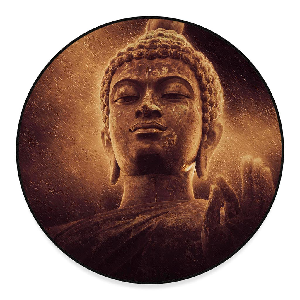 Vintage Buddha Statue Print Round Floor Mat