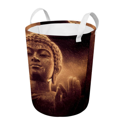 Vintage Buddha Statue Print Round Laundry Basket