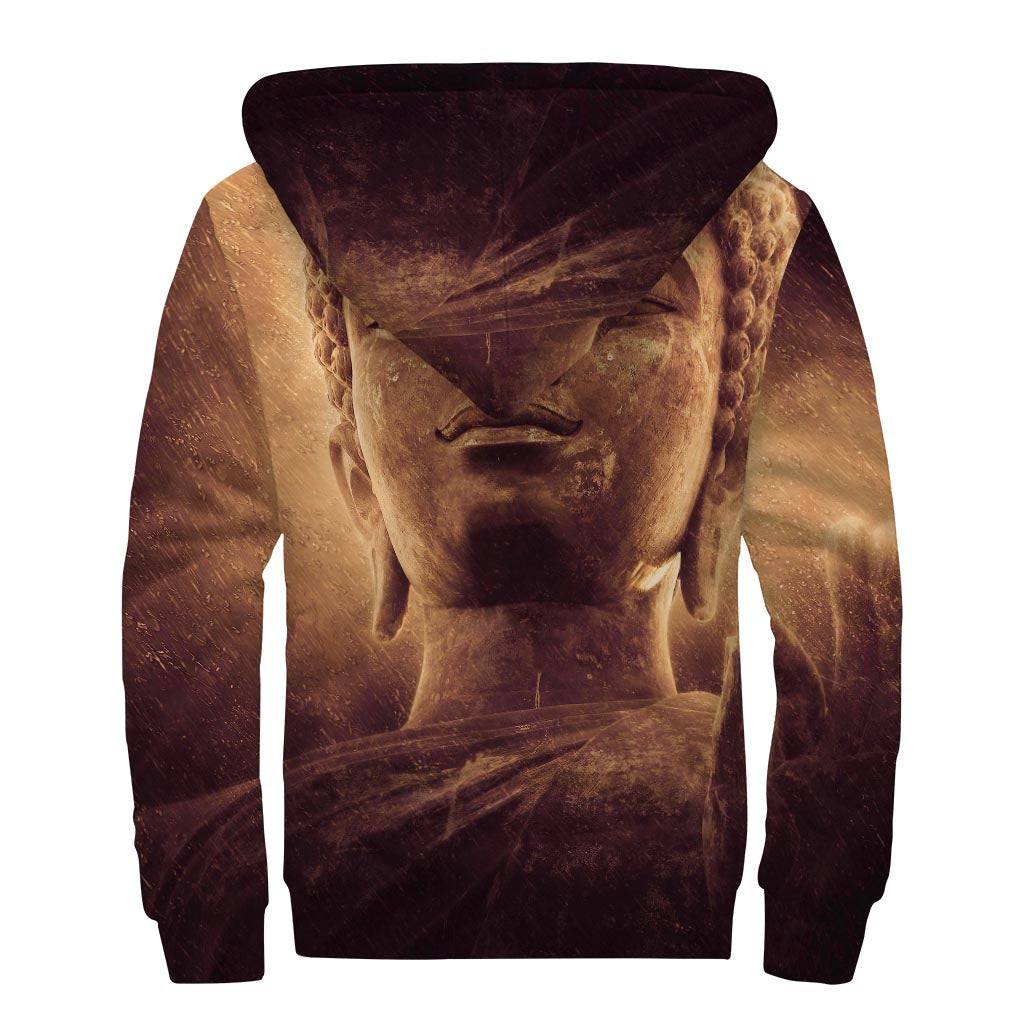 Vintage Buddha Statue Print Sherpa Lined Zip Up Hoodie