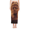 Vintage Buddha Statue Print Side Slit Maxi Skirt