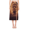 Vintage Buddha Statue Print Side Slit Midi Skirt