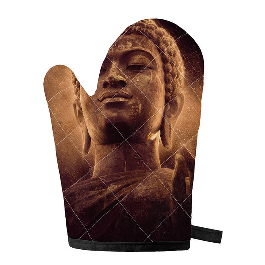 Vintage Buddha Statue Print Single Oven Mitt
