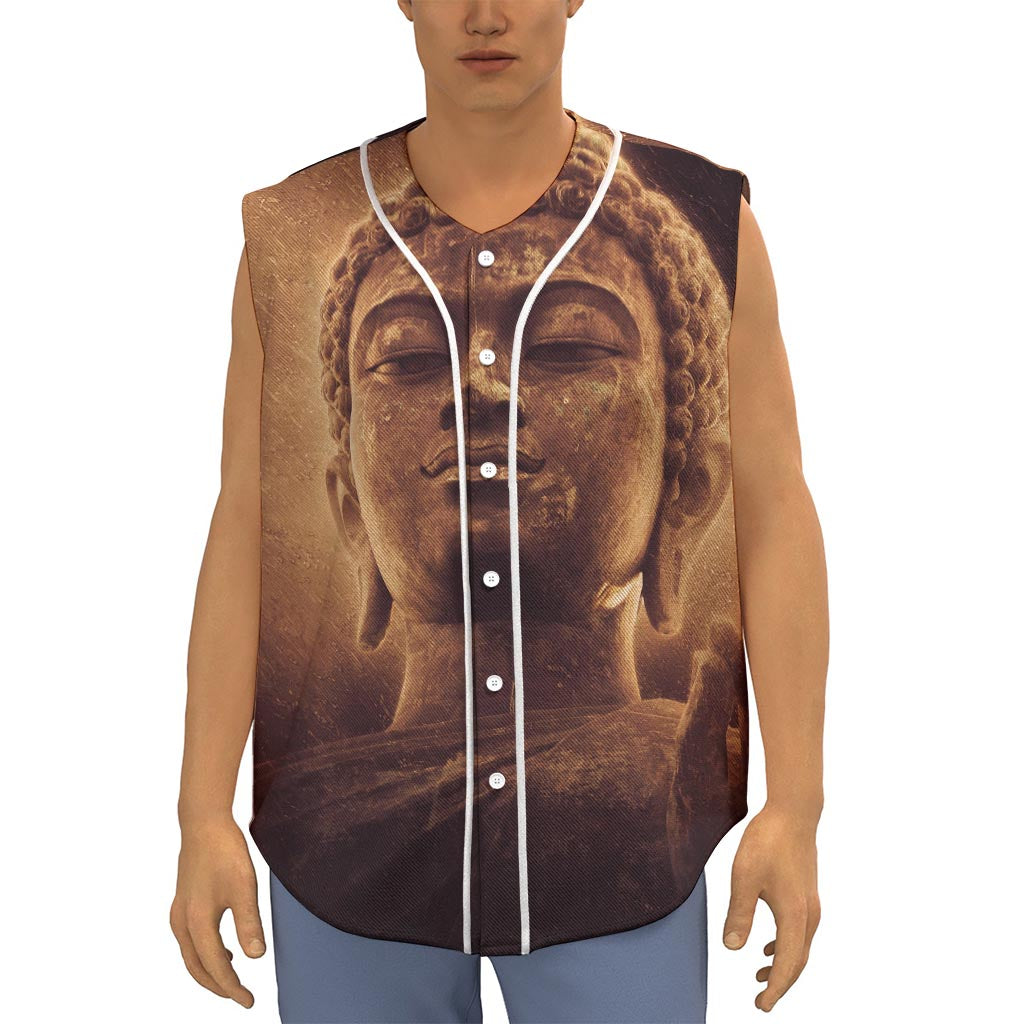 Vintage Buddha Statue Print Sleeveless Baseball Jersey