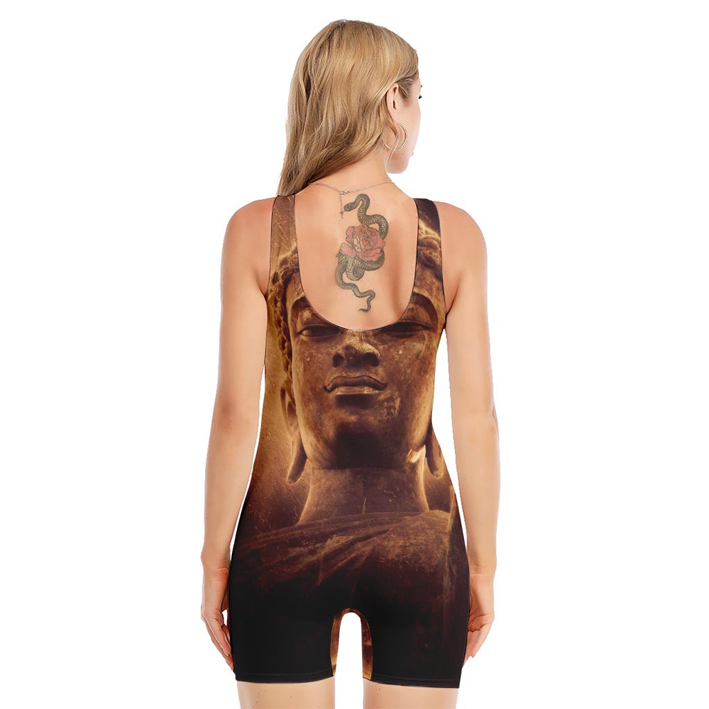 Vintage Buddha Statue Print Sleeveless One Piece Swimsuit