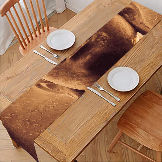 Vintage Buddha Statue Print Table Runner