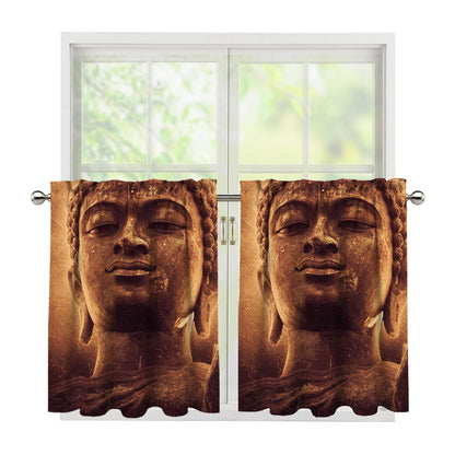 Vintage Buddha Statue Print Tier Curtains