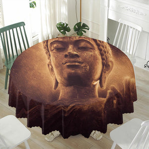 Vintage Buddha Statue Print Waterproof Round Tablecloth