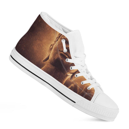 Vintage Buddha Statue Print White High Top Sneakers