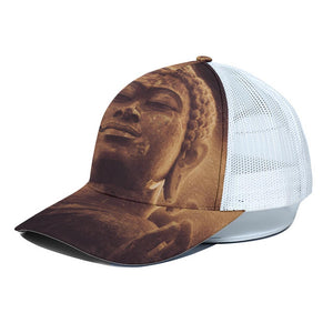 Vintage Buddha Statue Print White Mesh Trucker Cap