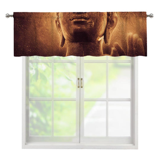 Vintage Buddha Statue Print Window Valance