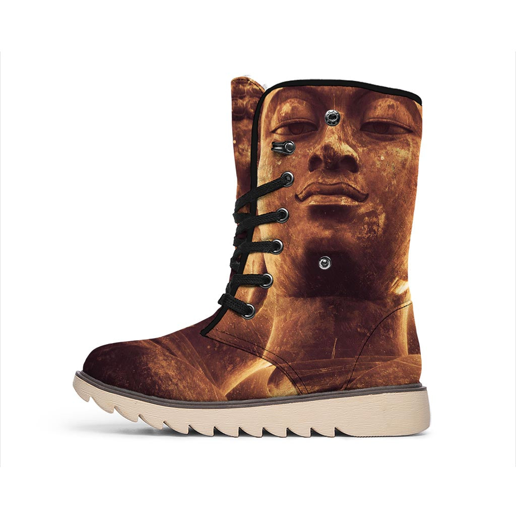 Vintage Buddha Statue Print Winter Boots