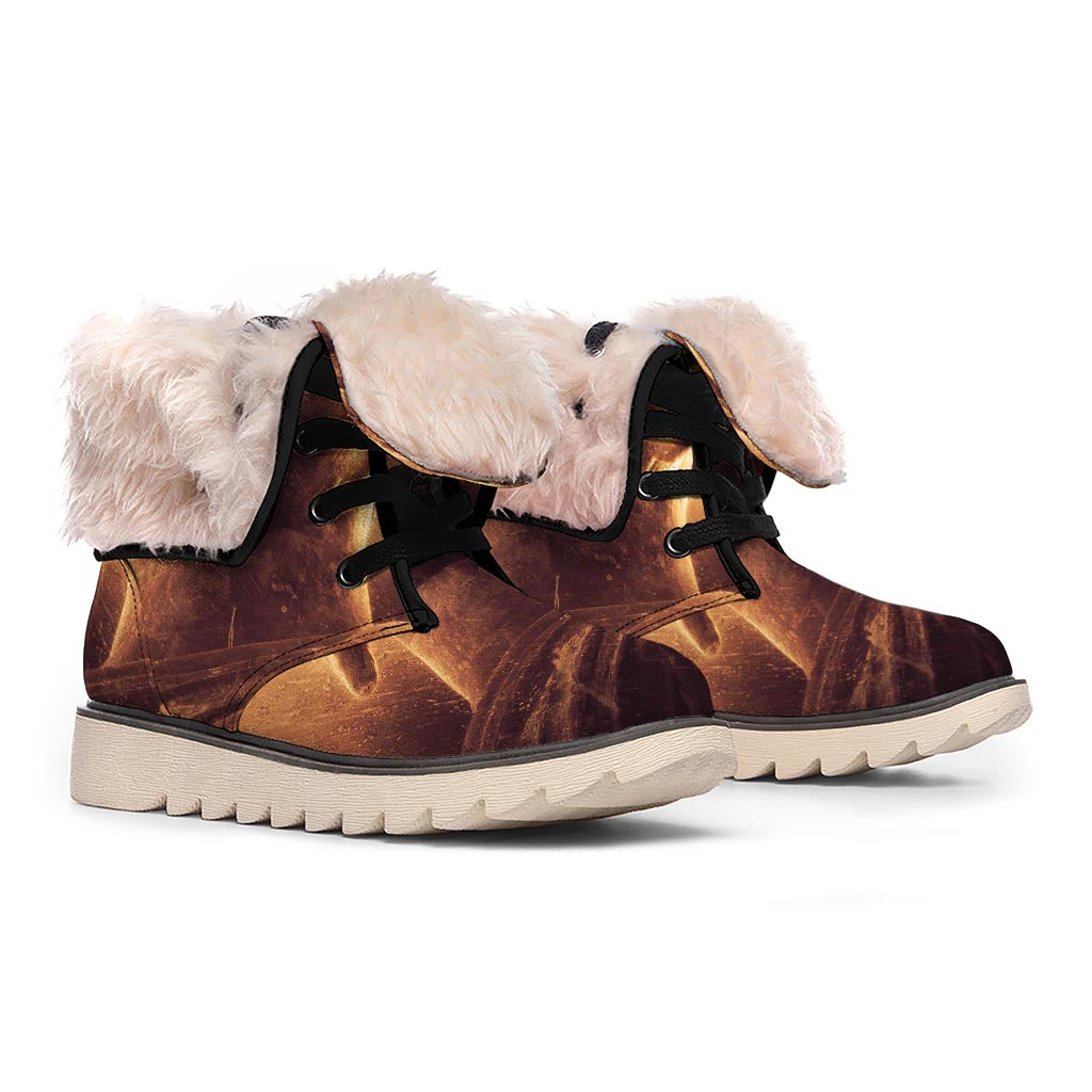 Vintage Buddha Statue Print Winter Boots