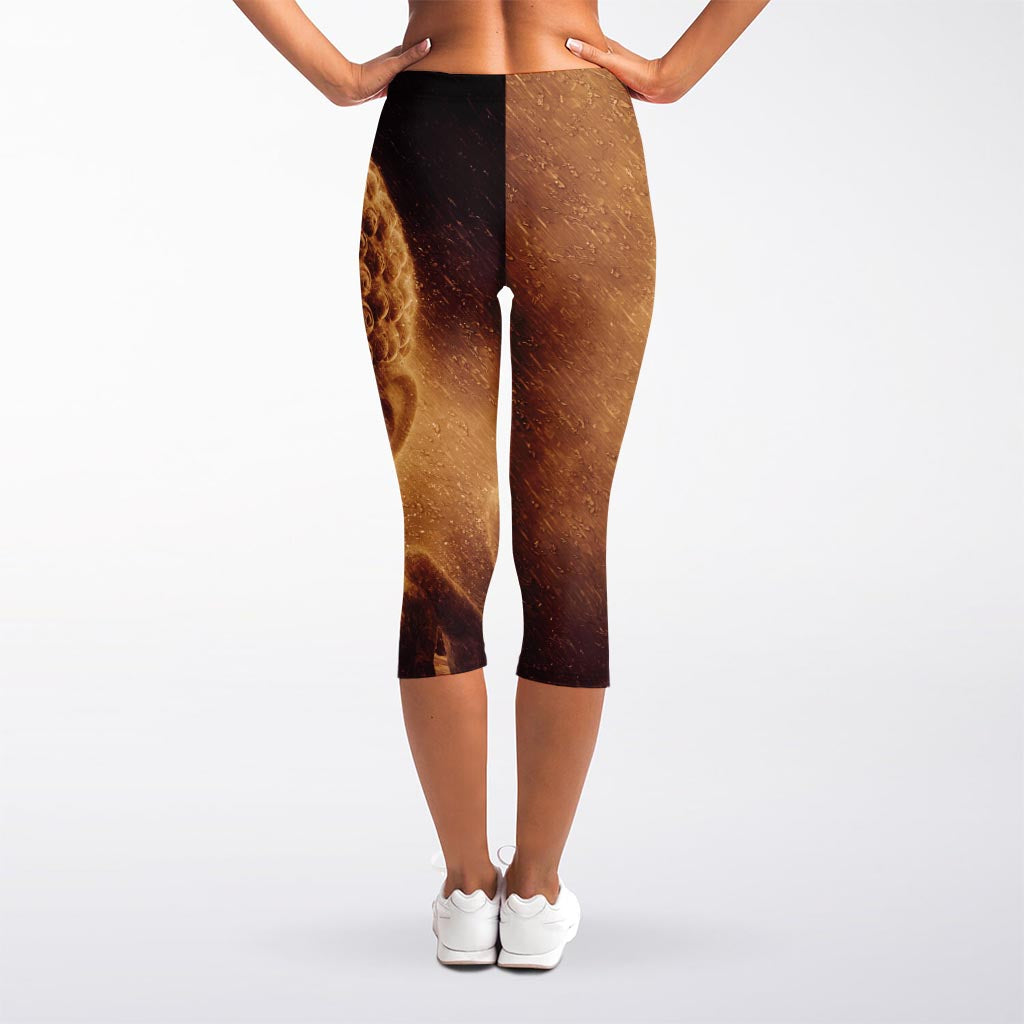 Vintage Buddha Statue Print Women's Capri Leggings
