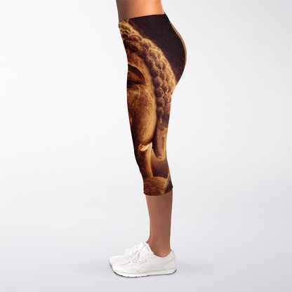 Vintage Buddha Statue Print Women's Capri Leggings