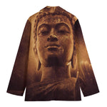 Vintage Buddha Statue Print Women's Cotton Blazer