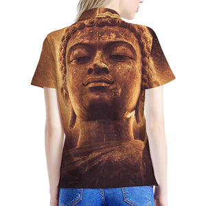 Vintage Buddha Statue Print Women's Polo Shirt